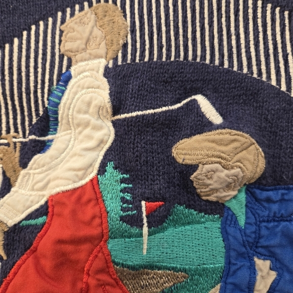 VTG Pringle Of Scotland Mens Crewneck Linen Cotton Embroidered Golf Sweater XL - Picture 5 of 14